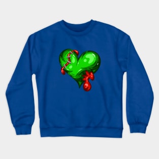 Green Dead Zombie Heart Cartoon Illustration with Blood and for Valentines Day or Halloween Crewneck Sweatshirt